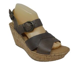 Born Emmy Brown Leather Open Toe Cork Wedge Heel Platform Sandals